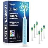 7AM2M Sonic Electric Toothbrush with 6 Brush Heads for Adults&Kids, One Charge for 120 Days, Wireless Fast Charge, 5 Modes, 40000VPM Powered Toothbrush, 2 Minutes Built in Smart Timer (Light Blue)