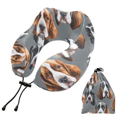 ZOEO Travel Pillow for Neck Head, Basset Hound Dogs Memory Foam Padding Sleeping Airplane Trains Cars Camping Office