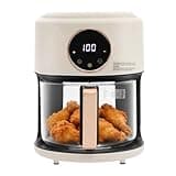 4.44Qt Glass Air Fryer, 1200W Rapid Heating Dishwasher Safe Glass Pot Air Fryer, 8 Presets French Fries Steak Chicken Wings, 360° Viewable and 0-60min Timer, 4.2L Capacity for Kitchen (White)
