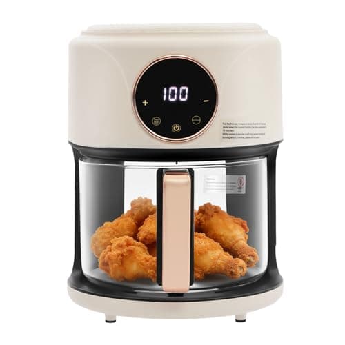 4.2L/4.44Qt Glass Air Fryer, 1200W 360° Viewable Air Fryer with 8 Preset Modes, Digital Touchscreen, 176℉ - 392℉ Adjustable Temperature & Timer, Nonstick Glass Pot for Home Kitchen Dorm (White)