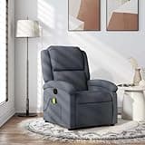 KHNLGFR Manual Recliner Chair with 6 Massage Points, Dark Grey Velvet 135 Degree Tilt Recliner with Side Pocket, Wood and Metal Frame
