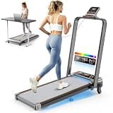 Walking Pad Treadmill with 15% Incline/Handle Bar/2 Screen Display, 3.5HP Foldable Walking Pad Treadmill, Portable Treadmills for Home with 4 Adjustable Incline, 350+lb Capacity, Smart App, RGB Light