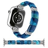 Wearlizer Beaded Stretch Bracelet Compatible with Apple Watch Bands 42/44/45/46/49mm Women, Boho Handmade Natural Stone Strap for iWatch Series 11 10 9 8 7 6 5 4 3 2 1 SE/Ultra, Serene Abyss Agate