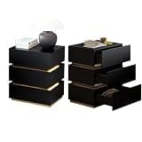 gemonasi Bedside Table Set of 2, Modern Nightstand with LED Lights, USB Charging Station, 3 Storage Drawers, Black, for Bedroom, Sofa, Office