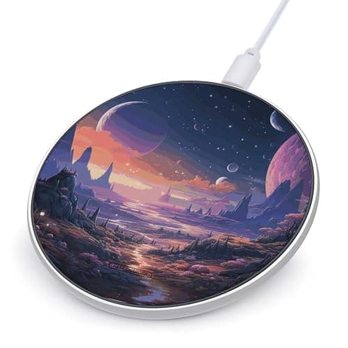 Colorful Retro Space Theme Wireless Charger 10W Fast Wireless Charging Pad Slim Portable Charging Station for Phone Lightweight Charger Mat for Travel Home Office Desk