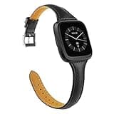TOYOUTHS Leather Strap Compatible with Fitbit Versa 2/Versa Watch Bands Women Men Slim Genuine Leather Wristbands Replacement for Versa Lite/Versa 2 Special Edition Classic Accessorie (Black)
