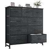 OLIXIS 9 Drawer Storage Dresser with Wood Top - Wide Fabric Chest Organizer for Bedroom, Closet, Living Room,Tower Cabinet, TV Stand, Hallway Entryway Furniture,Black Wood Grain