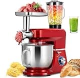 Dough Mixer,3 in 1 Multifunctional Stand Mixer,6 Speed Tilt-Head Meat Grinder,Juice Blender,With Stainless Steel Bowl,For Cake,Bread,Dough,Home Cooking and Juice Blending Red