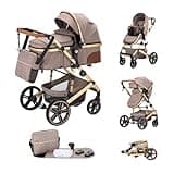 Kakbgee 2 in 1 Baby Stroller, Convertible Pram to Pushchair, Height-Adjustable Handle, Foldable & Reversible Stroller, PU-Wheel, High Landscape Pram for Newborn to Toddler 0-36 Months, 18KG, Khaki