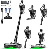 Cordless Vacuum Cleaner, 55Kpa/55 Mins Vacuum Cleaners for Home, Self-Standing Stick Vacuum with Rechargeable Dock,LED Display & Anti-Tangle,Lightweight Vacuum for Carpet,Floor (Pure Black)