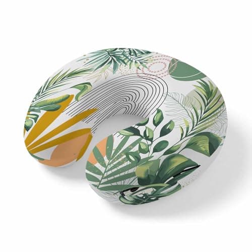 LXCPBNQT Neck Pillow Watercolor Turtle Backwood Washable Memory Foam Pillow for Airplane Office Car Sleeping, Bohemian Art Pink Line Travel Pillows U Shaped Stretch Neck Support Pillows
