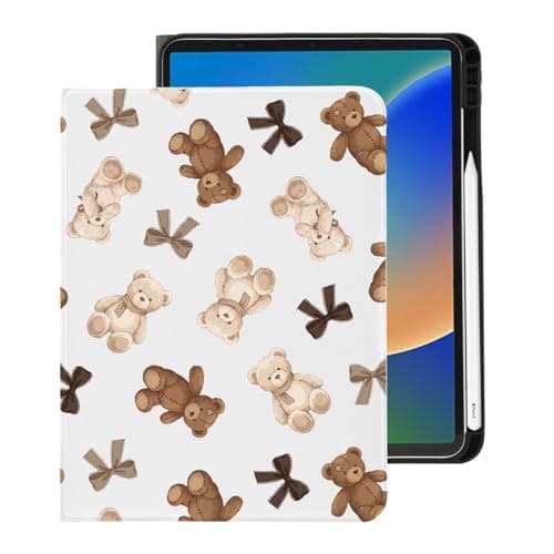 BlHMCASE Cute Kawaii Bear Bow for iPad Pro 13 Inch Case (M5/M4) 2025/2024 with Pencil Holder, Auto Sleep/Wake and Multiple Viewing Angles, White Leather Soft TPU Back Cover