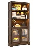 TVU 5-Tier Bookshelf, 65" Bookshelf with Multi-Color Ambient Lights (APP Remote Control), Tall Display Shelf with Cabinet Doors, Suitable for Living Room, Bedroom, Study, Office, Rustic Brown