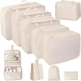 10 Pcs Set Packing Cubes For Travel Expandable Packing Organizers Luggage Organizers Bags Essentials Packing Cubes For Suitcases Travel Accessories (BEIGE)