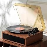 Wooden Turntable Player with Built-in Stereo Speakers, Retro Phonograph for Vinyl, Ruby Cartridge, 33/45/78 RPM Speed, Easy Operation, Ideal for Home Decor