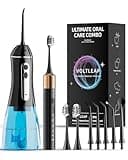 Electric Toothbrush with Water Flosser for Teeth, Sonic Electric Toothbrush and Electric Floss for Adults and Kids, Water Dental Picks, Cleaning and Flossing Dental Care, Waterproof