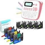 EazeID Label Maker with 8PK Color Tapes Laminated, Pink Label Maker Waterproof-Labels, Desktop Labeler Machine for Home Kids School Items, Keyboard Labeler with 16 Fonts 800+ Icons