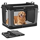 Feandrea Collapsible Dog Crate, 36-Inch Portable Dog Travel Crate for Large Dogs, Oxford Fabric Pet Carrier with 4 Mesh Doors, Handles, Storage Pocket, Water Bottle Holder, Ink Black UPDC019B01