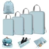 NBERMOTION 4/8 Set Compression Packing Cubes for Travel Essentials, Compressible Expandable Luggage Organizer Bags for Clothes, Durable Space Saver Storage Bags for Suitcase(8set-Mint Green)