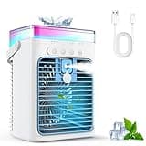 Portable Air Conditioner, 3-in-1 Evaporative Air Cooler with 3 Speeds & 2 Mist Modes, 1000ml Personal Mini AC Unit, USB Powered Small Cooler with RGB Light & Timer for Bedroom Office Desk Car