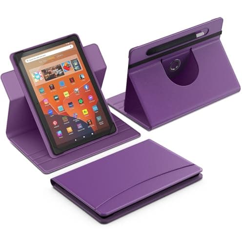 MoKo for 10.1 inch Android Tablet Case with Pen Holder, Slim 360 Degree Rotating Protective 10 inch Tablet Case Cover with Multi-Angle Stand & Front Pocket for All 9.6-10.6 inch Tablets, Purple