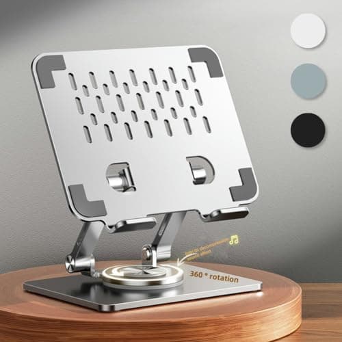 TERCELL Heavy Duty Tablet Holder Metal Stand for Desk Support,Rotatable Tablet Stand for Tablet,Phone from 4.7'' to 12.9'',Height Adjustable Foldable Mount (Silver)