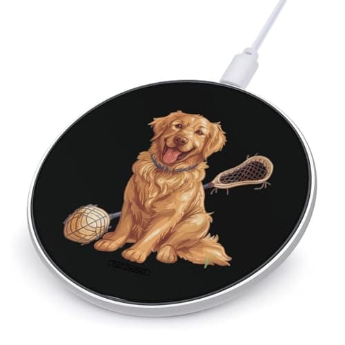 Golden Retriever Dog Lacrosse Stick Wireless Charging Pad 10W Max Fast with USB Cable for iPhone Series and Most Phone (No AC Adapter)