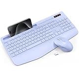 Wireless Keyboard and Mouse Combo - Full-Sized Ergonomic Keyboard with Wrist Rest, Phone Holder, Sleep Mode, Silent 2.4GHz Cordless Keyboard Mouse Combo for Laptop, Computer, PC, Mac, Windows -Trueque