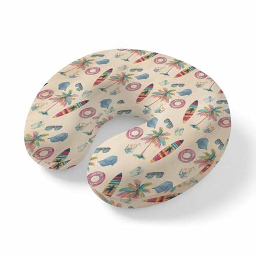 ZFUNCING Travel Pillows U-Shaped Neck Pillow Summer Surfboard Coconut Tree Ergonomic Memory Foam Pillow Head Cushion,Coastal Vintage Plants Soft Portable Neck Pillows for Office Airplane Car Train