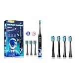 DADA-TECH Kids Electric Toothbrush Astronaut (DT-KE7 Black) + Replacement Heads for DT-KE7 (Pack of 4)
