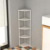 Wooden Corner Shelf, 3 Tiers, Multi-Layer Storage Cabinet, Sideboard, Gap Storage, Rounded Corners, Open Rack, Shelf, Storage Shelf, Bookshelf, Corner Shelf for Living Room(5 Tiers)(B,5)