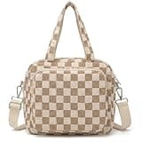 Tallew Small Diaper Bag Tote Checkered Quilted Crossbody Diaper Bag with Pockets Lightweight Corduroy Travel Purse for Mom
