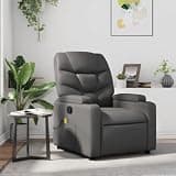 HKLGBVCR Gray Faux Leather Massage Recliner Chair with 6-Point Vibration, Manual Reclining to 135°, Dual Cup Holders and Side Pocket, Sturdy Plywood and Metal Frame Supports 242.5 lbs