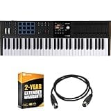 Arturia KeyLab 61 mk3 61-Key USB MIDI Controller Keyboard, Black 231632 Bundle with 2 YR CPS Enhanced Protection Pack and OnStage MDC-5 5-Ft Male-to-Male MIDI Cable