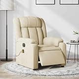 KHNLGFR Electric Massage Recliner Chair with 6 Vibration Points, Cream Fabric, 135 Degree Recline, Side Pocket, Wood and Metal Frame