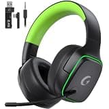 Gvyugke 2.4GHz Wireless Gaming Headsets for PS5, PS4, PC, Switch - Bluetooth 5.3 Gaming Headphones with Noise Canceling Mic, 7.1 Surround Sound, 70H Battery, Blue Lighting - Black Green