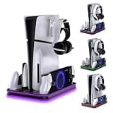 PlayStation Portal Charger, PS5 Stand and Cooling Station with RGB LED Controller Charging Dock Accessories, PS5 Edge Controller and PS Portal Charger, Headset and Remote Holders