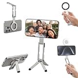 ULANZI MA60 Magnetic Phone Tripod Stand for iPhone - Aluminium Smartphone Mini Tripod Pocket Cell Phone Stand Strong Magnet Quick Mount Compatible with iPhone 16 15 14 13 13 Series, Silver