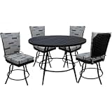 Pemberly Row 5-Piece Patio Dining Set, 42 in Round Table, Aluminum Powder Coated Frame, Blue Beige and Black Finish, Swivel Chairs with Removable Cushions, Indoor Outdoor Use