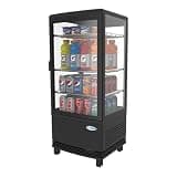 Pemberly Row LED Metal Countertop Refrigerator Display Case, Black Finish, 3 Cu. Ft. Capacity, 3 Adjustable Shelves, Digital Temperature Control, Glass Panels, Space-Saving Design for Commercial Use