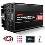 VEVOR 4000W Power Inverter, 12V DC to 120V AC Pure Sine Wave Inverter, Solar Car Charger Converter with LCD Display, Remote Control, 2 USB Ports, 4 AC Outlets, Type-C Port, for RV, Truck Outdoor