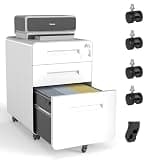 Kiwaou 3-Drawer Mobile File Cabinet with Lock, All-Steel Storage Cabinet on Casters for Office, Holds Letter Files, 110 Lbs/Drawer, Fully Assembled, White