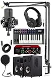 SODEF Studio Equipment Set with Monitor, Microphone, Mixer, Headphones, and MIDI Keyboard for Recording, Podcasting, and Music Production