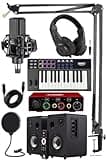 SODEF Studio Equipment Set with Monitor, Microphone, Mixer, Headphones, and MIDI Keyboard for Recording, Podcasting, and Music Production