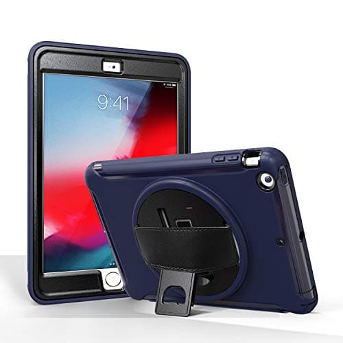 QYiD Case for iPad Mini 3/2 / 1 (7.9") Rugged Shockproof Protective Cover with Built-in Stand & Hand Strap for Apple iPad Mini 3 (2014) / Apple iPad Mini 2 (2013) / Mini (2012) (Dark Blue)