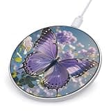Beautiful Purple Butterfly Art Wireless Charger 10W Portable Fast Wireless Charging Pad Compatible with Phone Slim Charging Station Lightweight Charger Mat Charging Block for Travel Home Office