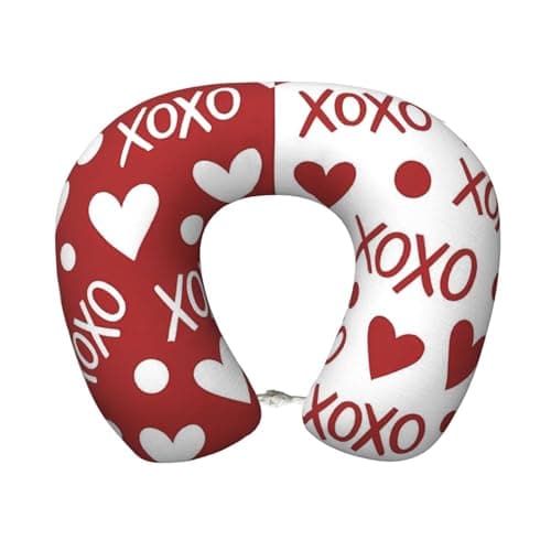 Red White Hearts Travel Pillow Super Lightweight Portable Memory Foam U Shaped Neck Pillows Detachable