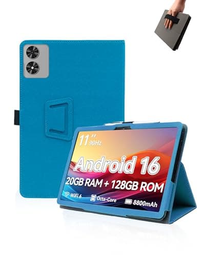 Case for Frameflow P11T Tablet 11 inch Android 16 Tablets,UYRUREL Leather Slim Folding Stand Cover with Hand Strap Magnet for Men Women Full Protection,SkyBlue.