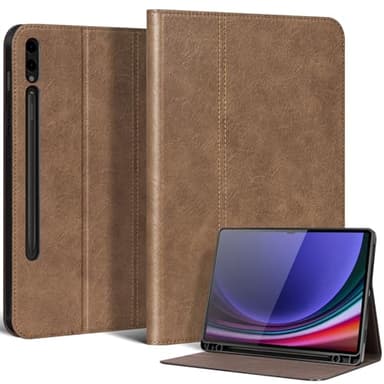 NANRUIL for Samsung Galaxy Tab S9 Plus/S10 Plus/S9 FE+ 12.4inch Case with S Pen Holder 2023/2024 Model(SM-X820/X826/X810/X816/X610/X616) Genuine Leather Cover Protective Shell,Auto Wake/Sleep.Khaki