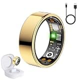 SEEVEN Smart Ring for Women Men, Fit Ring with Heart Rate, Blood Oxygen, HRV, Sleep Monitor, Stress, Step Counter, IP68 Waterproof Fitness Rings for iPhone & Android, No Subscription Fee (Gold, 7#